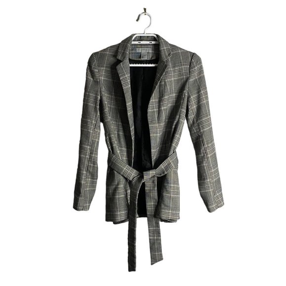 H&M Women's Black and White Plaid Belted Blazer Jacket - Picture 1 of 7